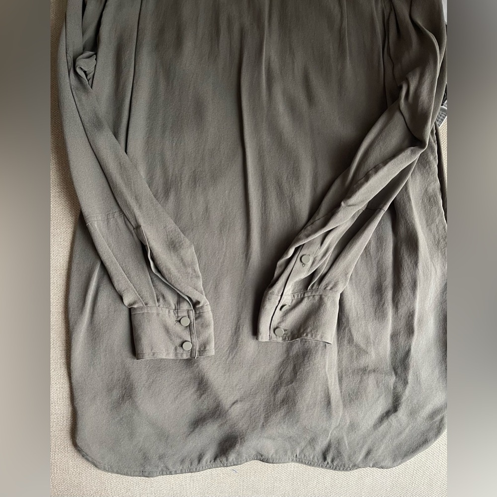 Alexander Wang 100% Silk Button Up Shirt / Tunic In Army /Olive Green Size 10 - Picture 12 of 16